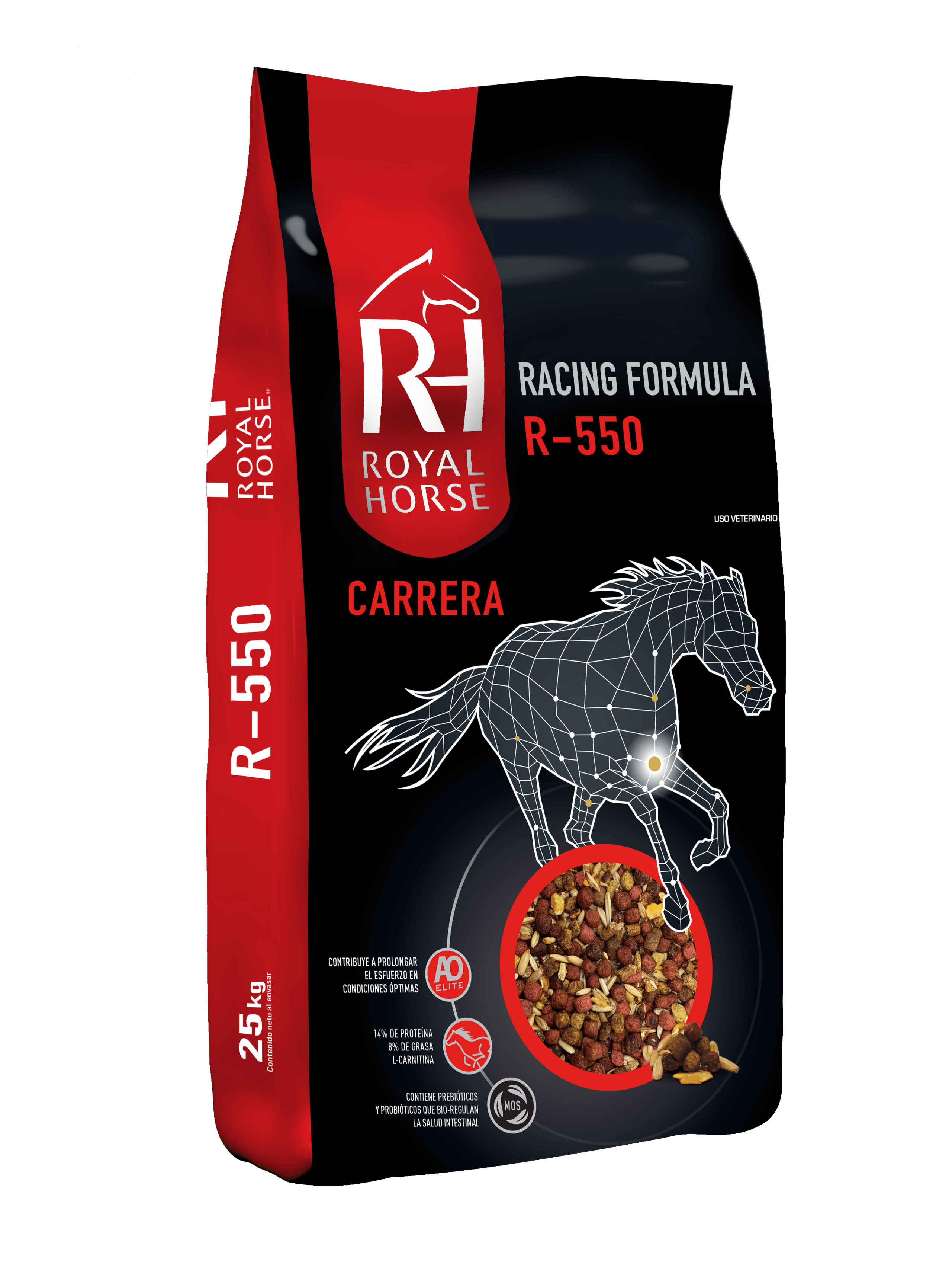 R-550: Alimento súper premium en presentación de multipartículas para caballos de carreras